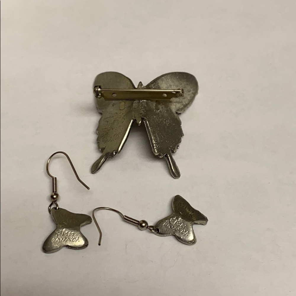 PEWTER butterfly earrings and brooch set dangle butterflies - Picture 9 of 11